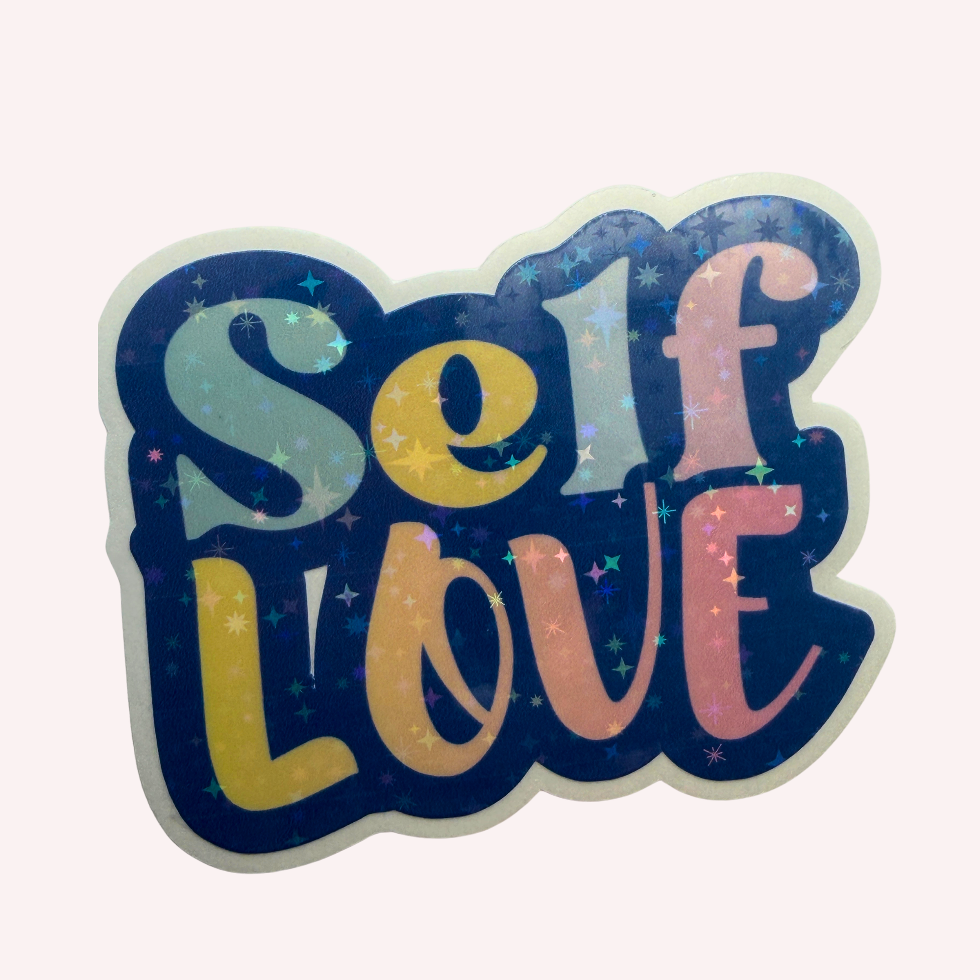 Self-Love Holographic Vinyl Sticker | Pastel Positive Affirmation Sticker | Cute Mental Wellness Decal | Water-Resistant Sticker