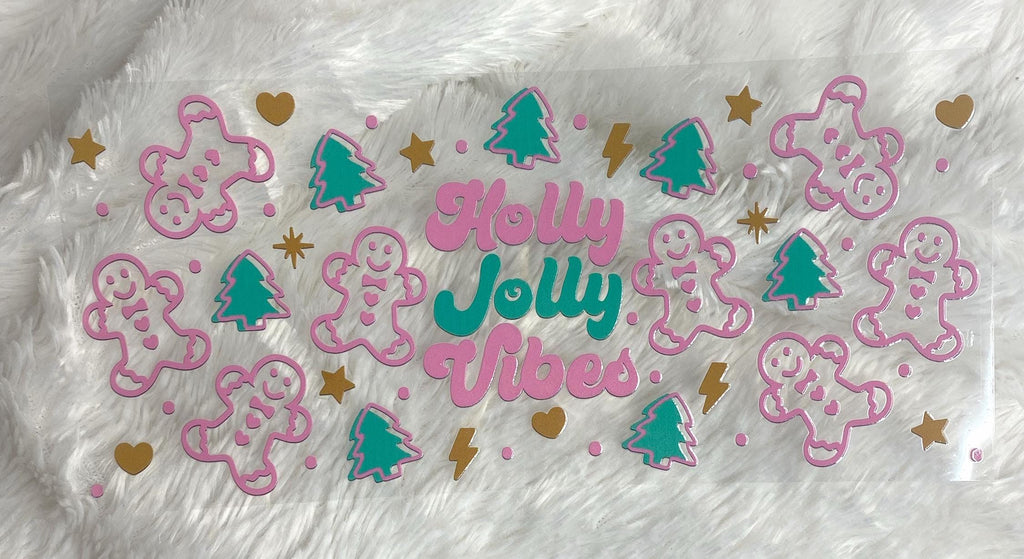 Gingerbread Man UV DTF Wrap: Holly Jolly Christmas 16oz Tumbler
