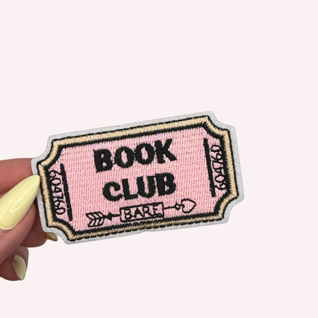 Book Club Embroidered Iron-On Patch – Pink Book Lover Patch, Reading Patch, Bookish Gift, Reader Jacket & Tote Bag Patch