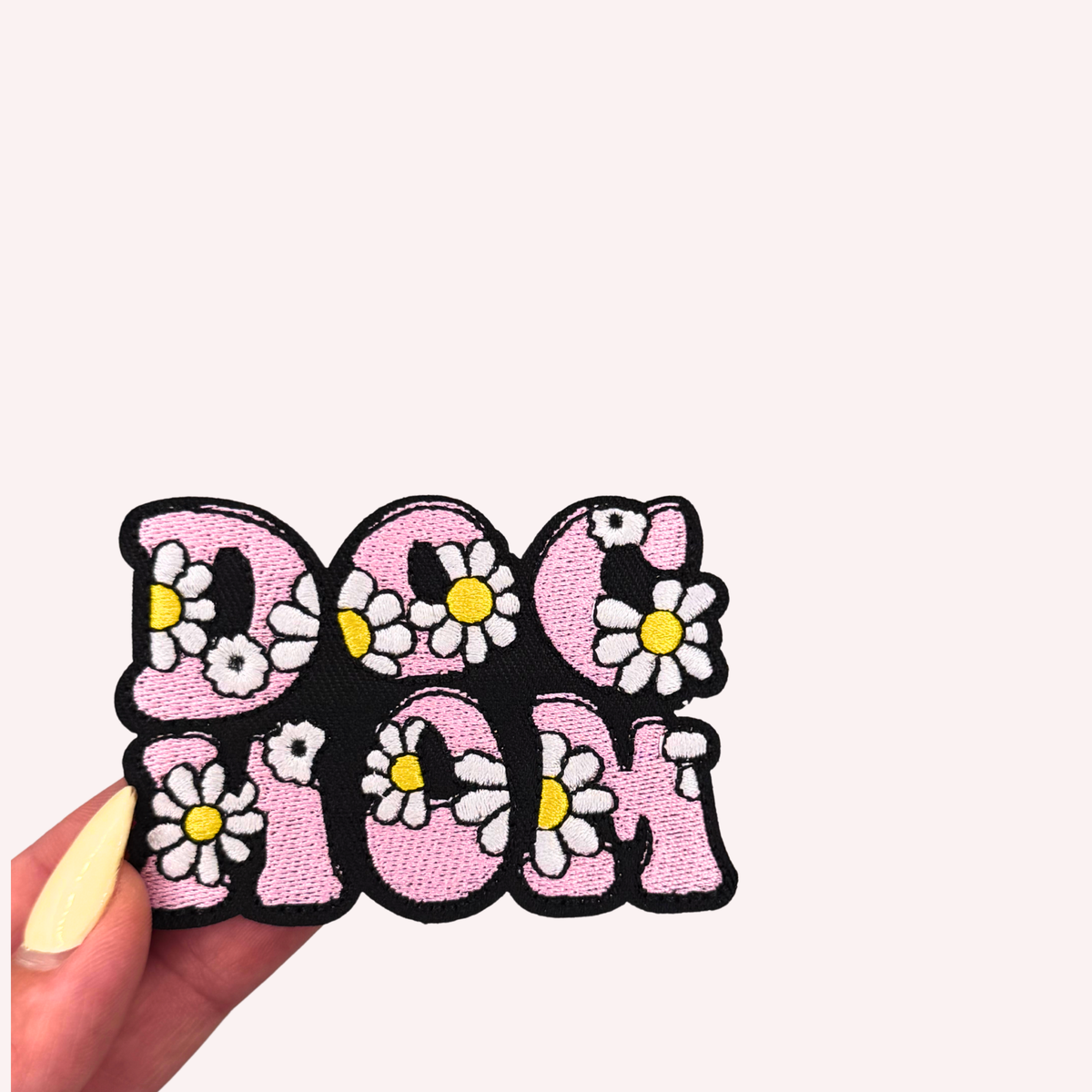 Dog Mom Embroidered Iron-On Patch – Pink Floral Dog Mom Patch, Daisy Pet Lover Patch, Cute Dog Mama Gift