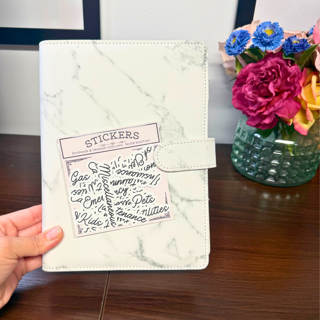Marble Budget Binder with Cash Envelopes & Stickers – A5 Budget Planner – Cash Stuffing Binder – Monthly Budget & Expense Tracker