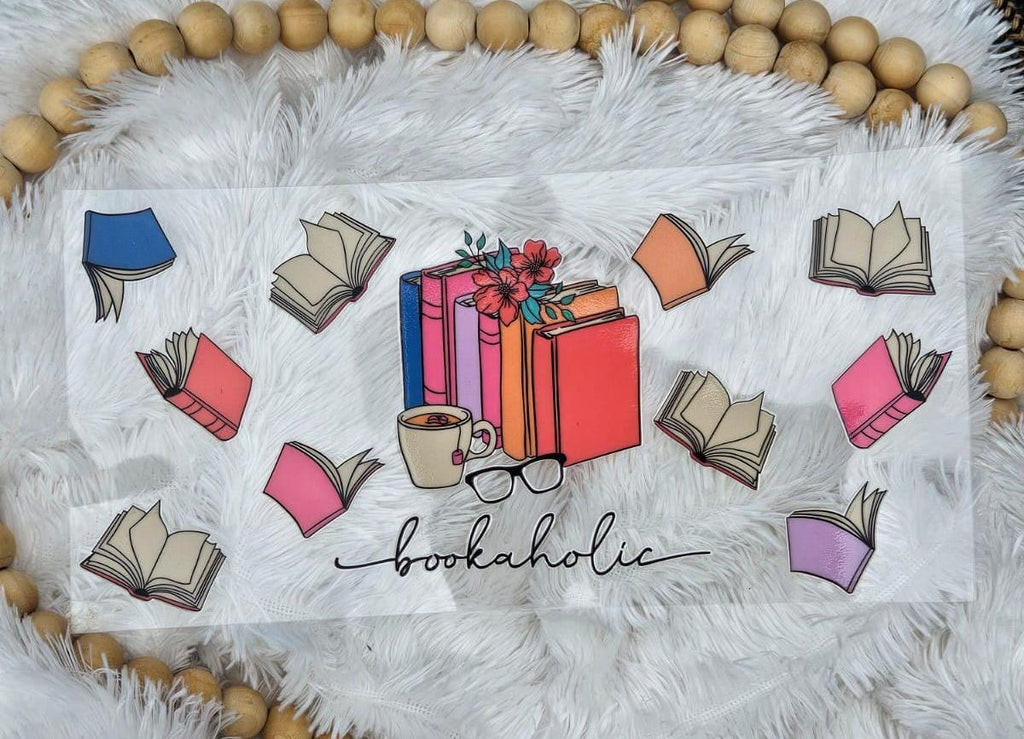 Bookaholic, Booklover UV DTF 16oz wrap, Teacher Appreciation Wrap, Books