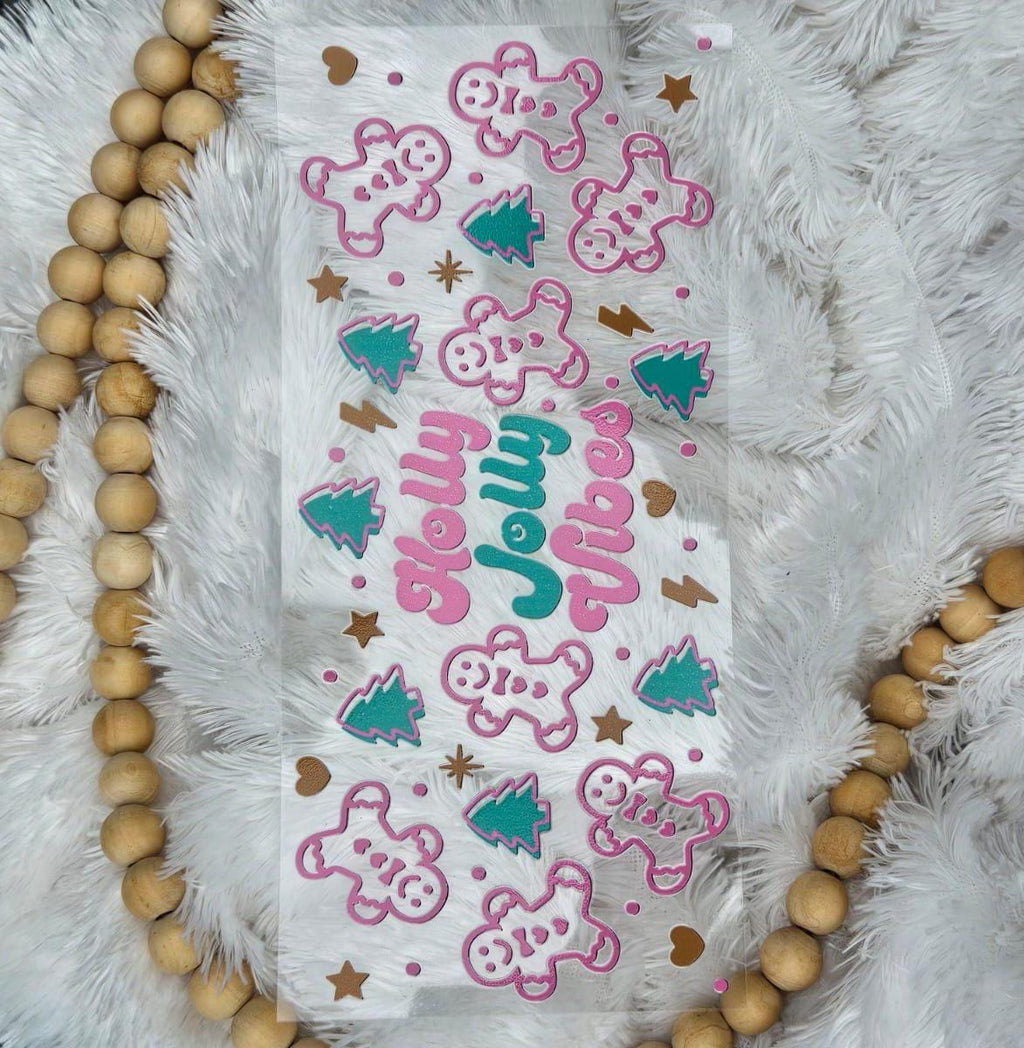 Gingerbread Man UV DTF Wrap: Holly Jolly Christmas 16oz Tumbler