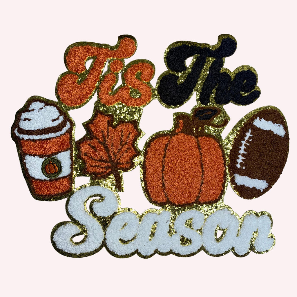 Fall Chenille Iron-On Patch: Pumpkin Spice, Football, Leaf Design