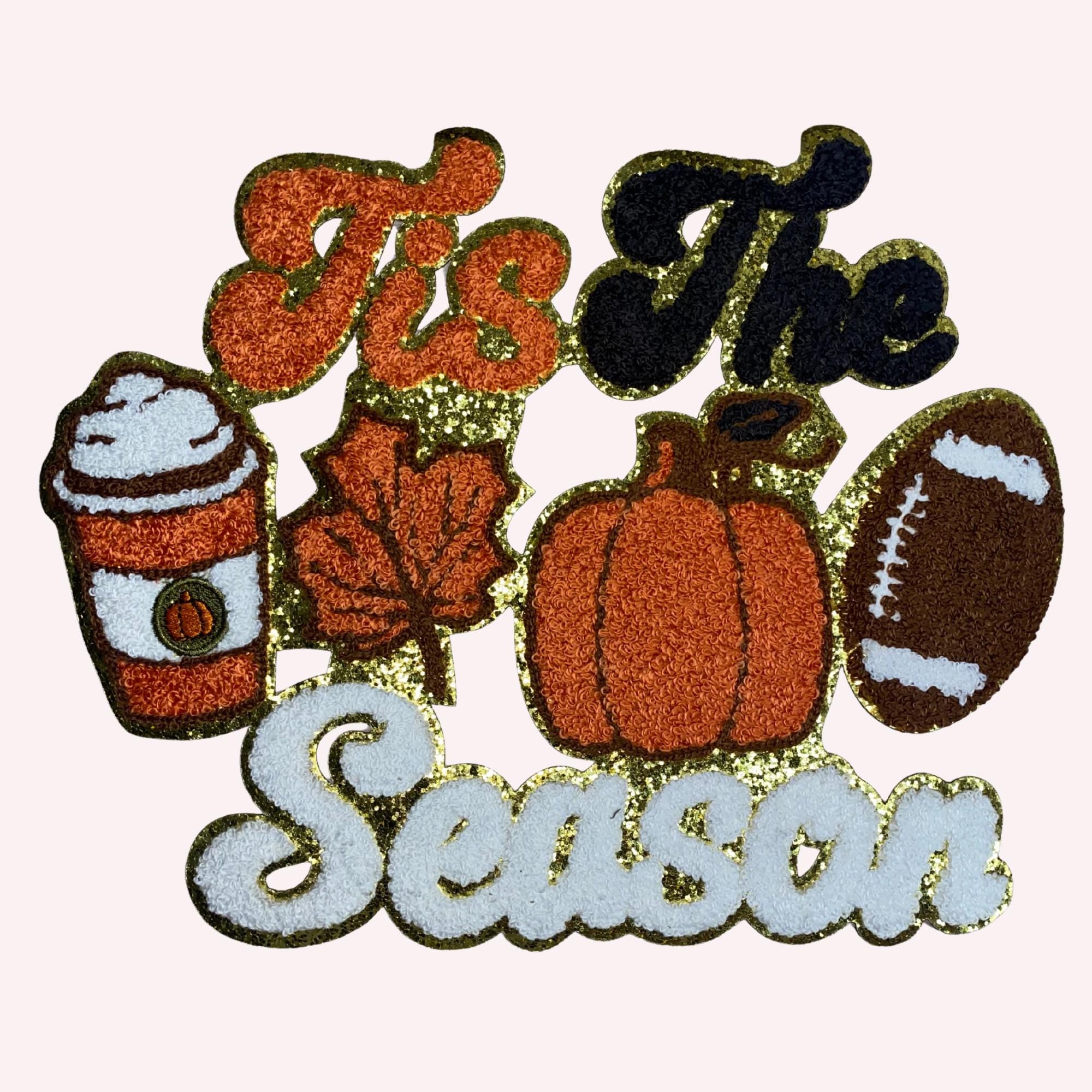 Fall Chenille Iron-On Patch: Pumpkin Spice, Football, Leaf Design
