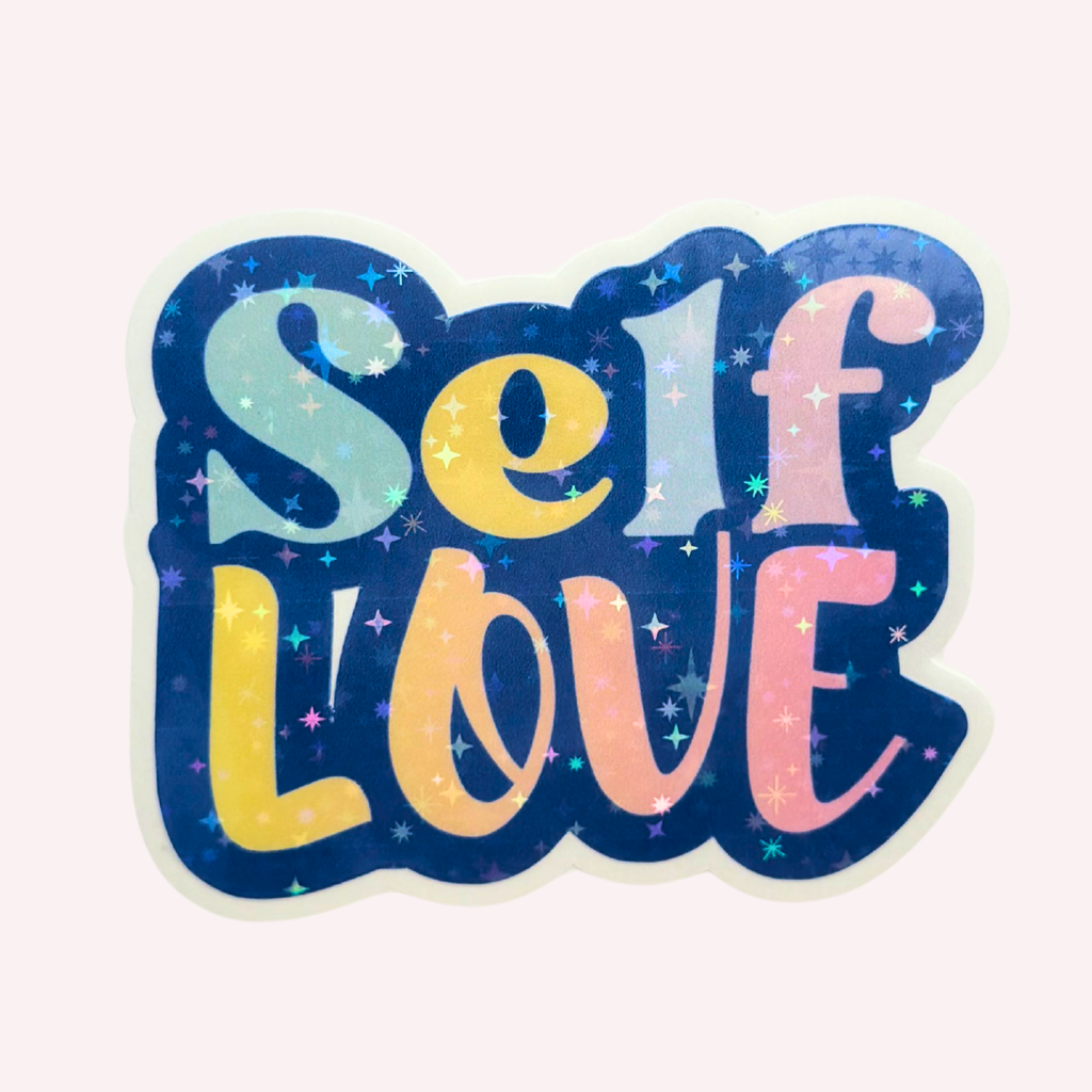 Self-Love Holographic Vinyl Sticker | Pastel Positive Affirmation Sticker | Cute Mental Wellness Decal | Water-Resistant Sticker