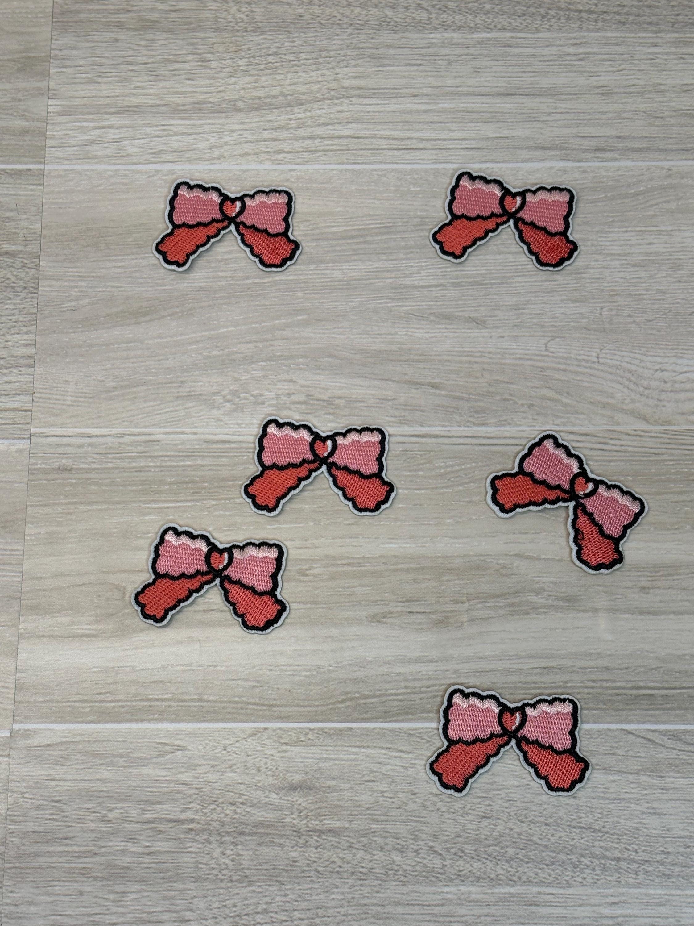 Small Bow Embroidery Patch with Heart | Iron-On Applique (2”)