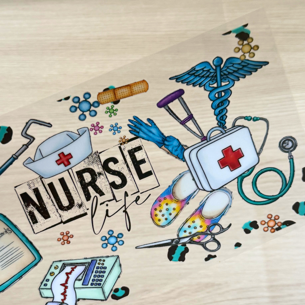 Nurse Life Colorful Cup Wrap | Cute Nurse Glass Can Wrap | Vibrant RN Appreciation Gift | 16oz Libbey UV DTF Transfer Decal