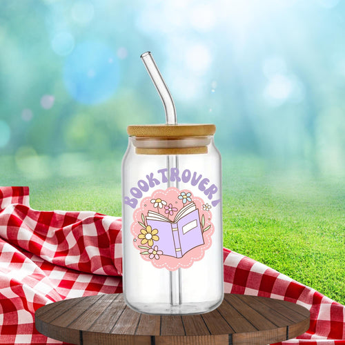 Booktrovert Glass Cup Decal: Purple Floral Book Sticker, 4x4" UV DTF Transfer