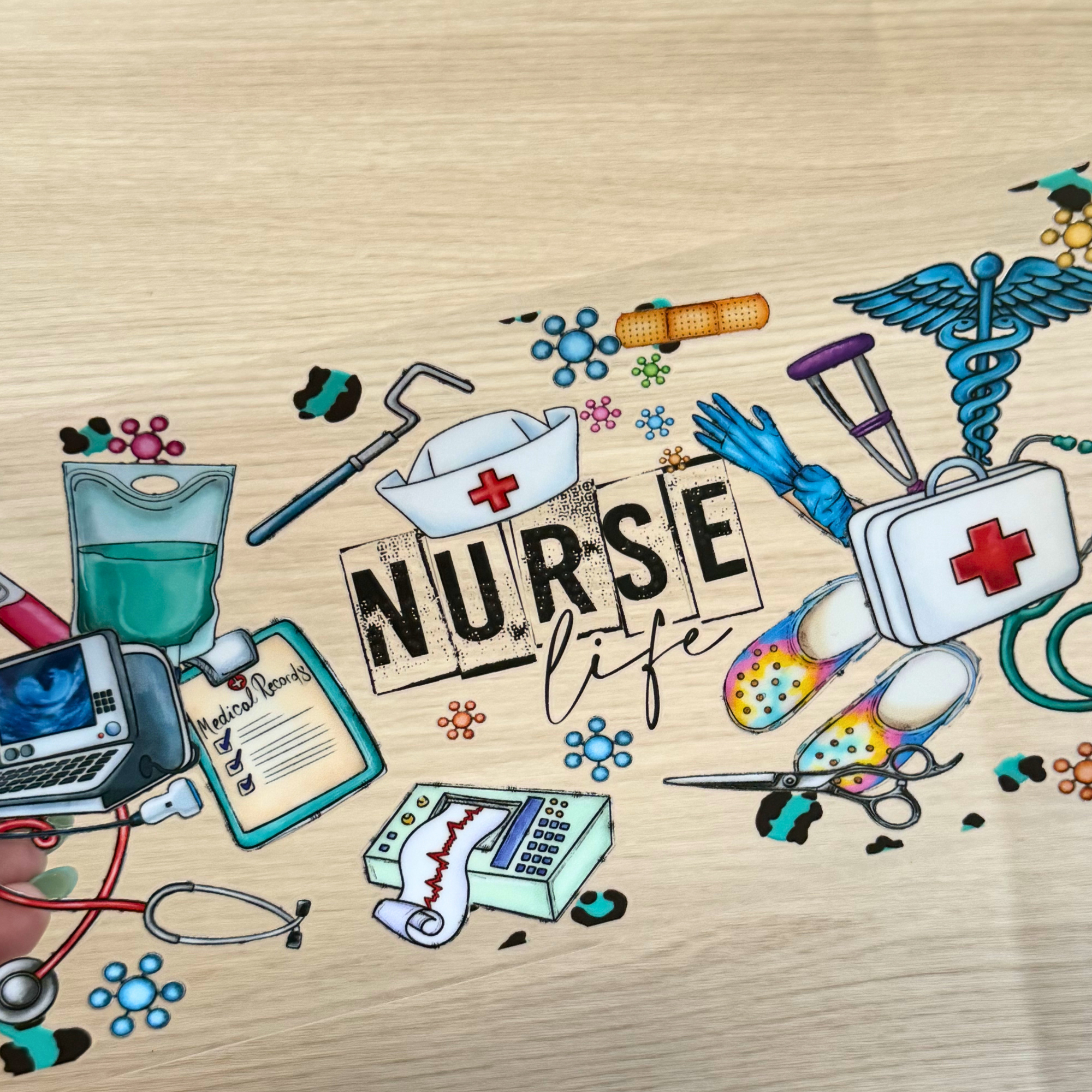Nurse Life Colorful Cup Wrap | Cute Nurse Glass Can Wrap | Vibrant RN Appreciation Gift | 16oz Libbey UV DTF Transfer Decal