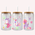 Girly Nurse Cup Wrap | Pink & Purple Aesthetic | 16 oz Libbey Glass Cup Wrap | Nurse Life Drink Wrap