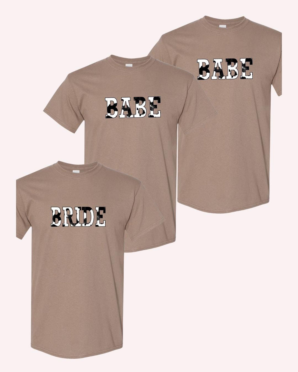 Western Bachelorette Cow Print T-Shirt: Bride & Babe Bridal Party