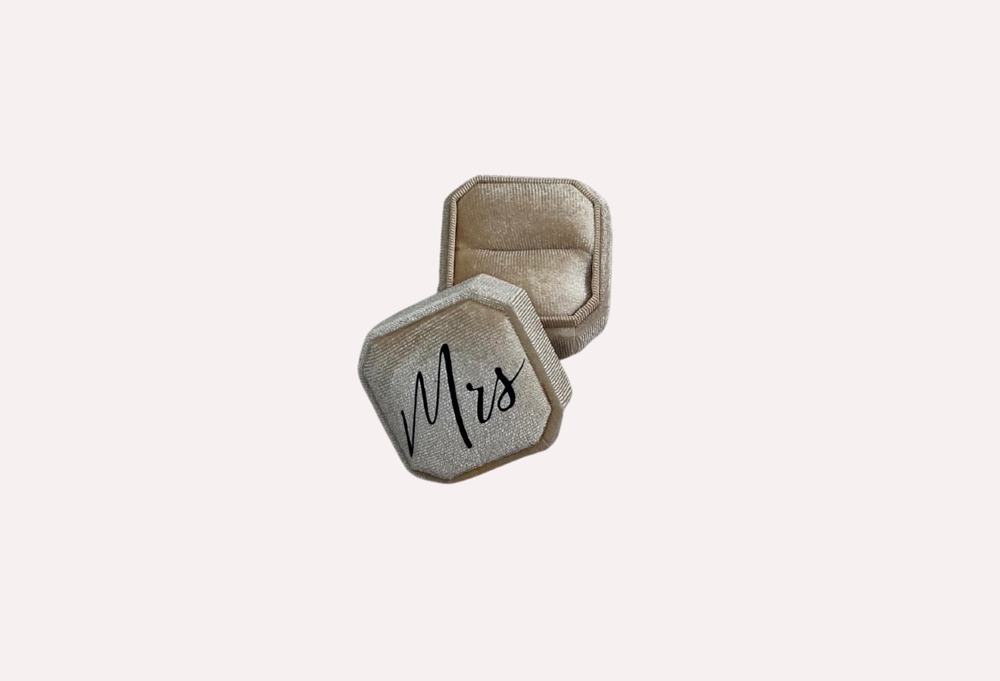 Corduroy Mrs. Ring Box: Bride Gift, Gold/Black Lettering