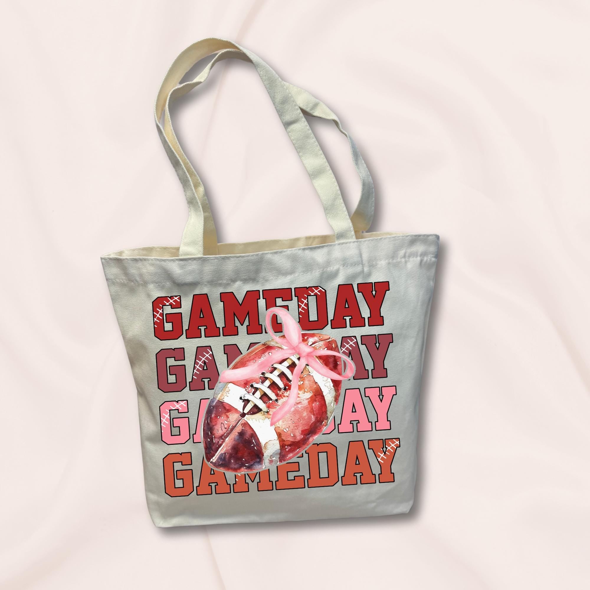 Game Day Football Tote Bag: Girly Bow, Reusable Canvas Market Bag