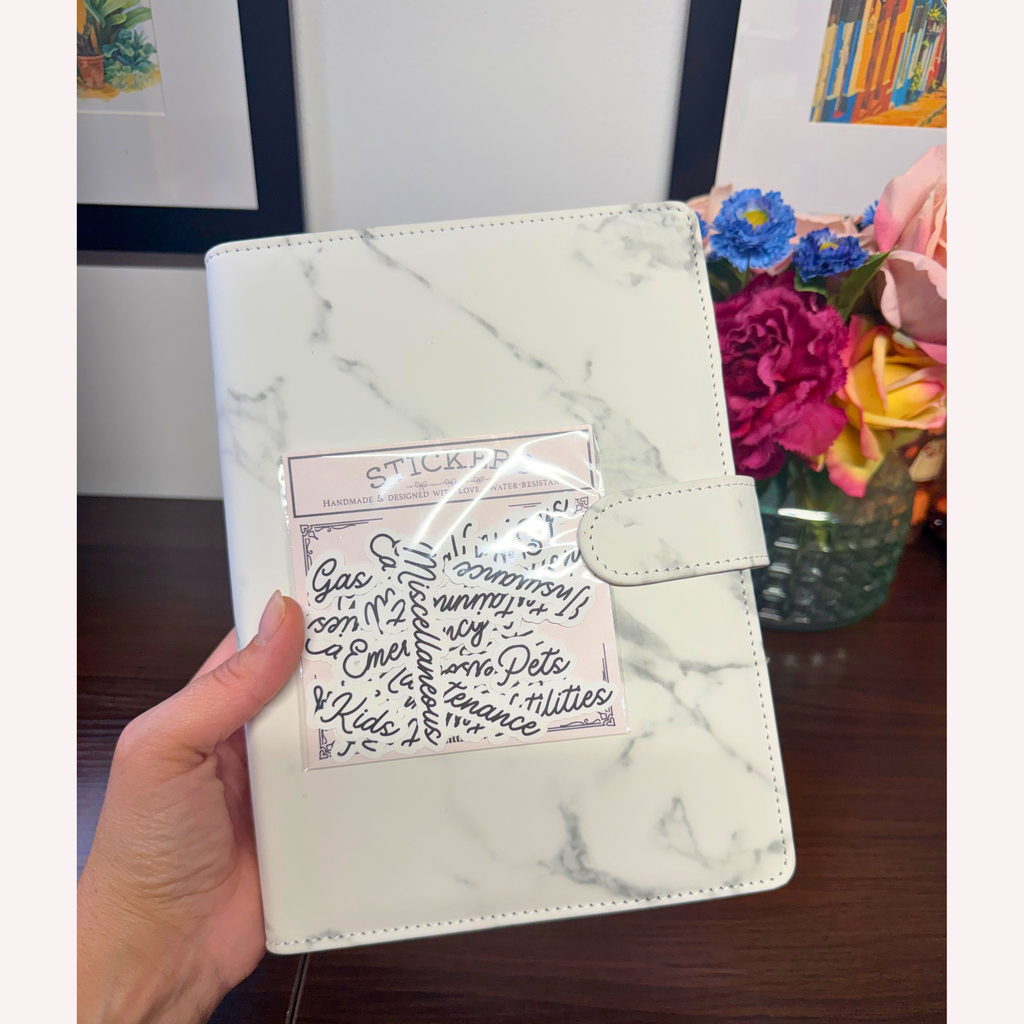 Marble Budget Binder with Cash Envelopes & Stickers – A5 Budget Planner – Cash Stuffing Binder – Monthly Budget & Expense Tracker