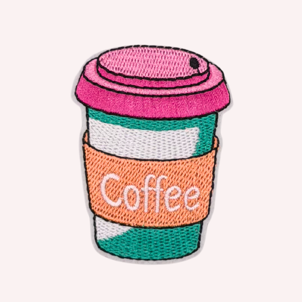 Colorful Coffee Cup Embroidered Iron-On Patch, Cute Coffee Lover Patch, Café Patch, Backpack & Jacket Patch