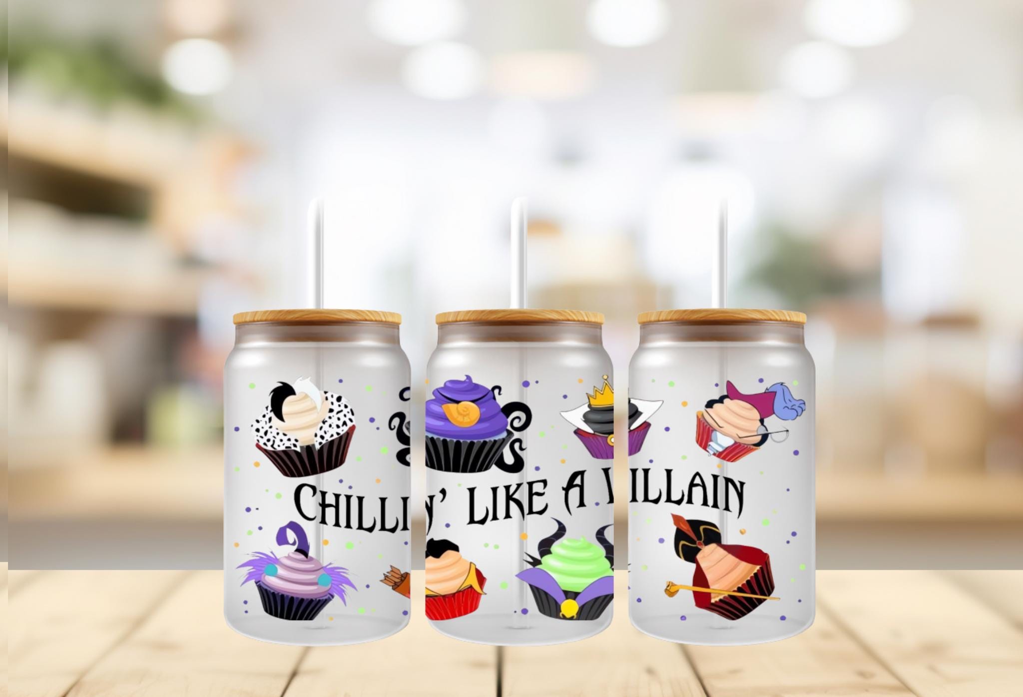 Halloween Theme, Chillin Like a Villain, Halloween Cup, Witches, UV DTF 16oz wrap