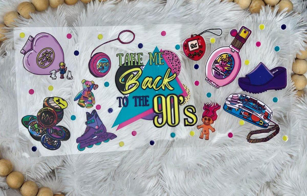 90s Theme UV DTF 16oz Tumbler Wrap: Vibrant Design