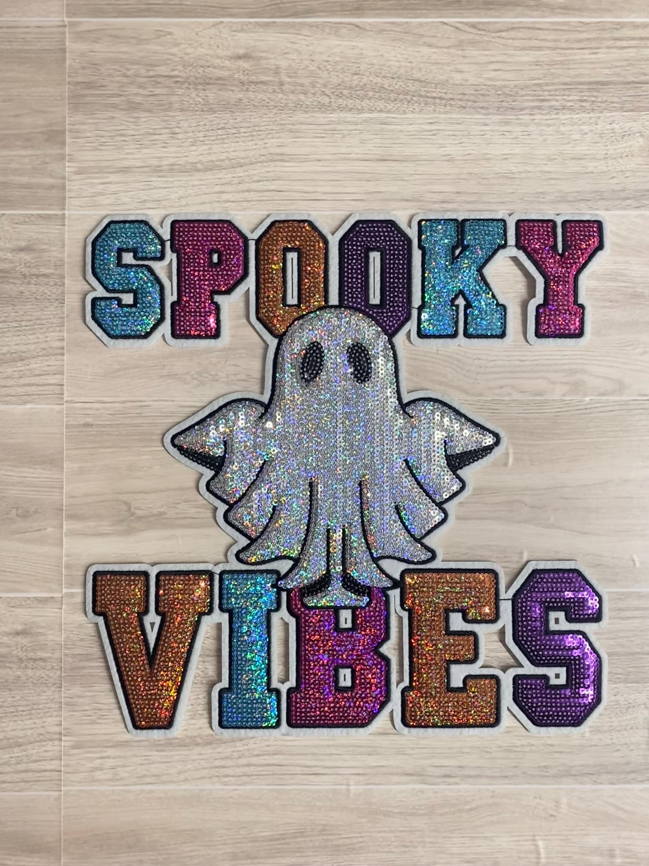 Sequin "SPOOKY" Iron-On Patch: Large Halloween Letter Applique