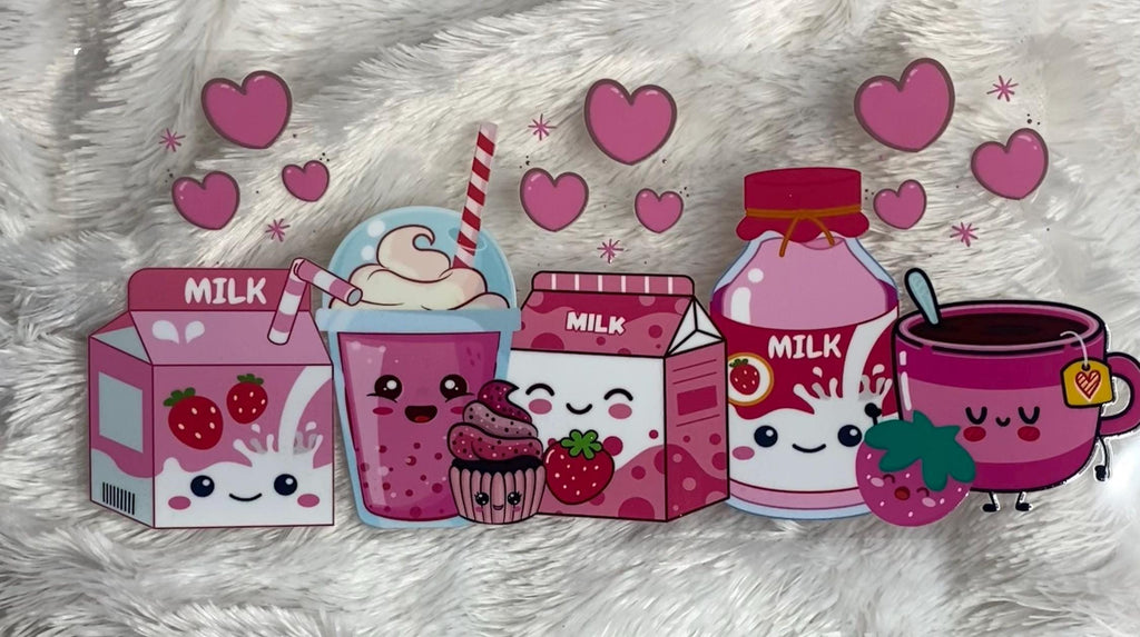 Cute Milk Theme, UV DTF 16oz wrap, Milk & Tea