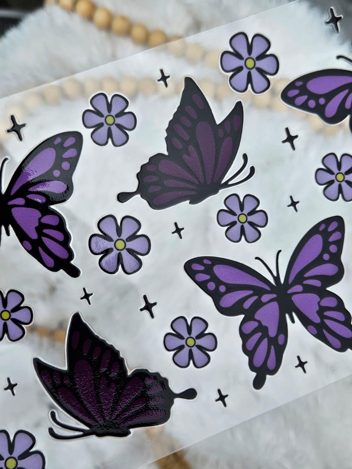 Purple Butterfly 16oz Tumbler Wrap: Fall Theme UV DTF