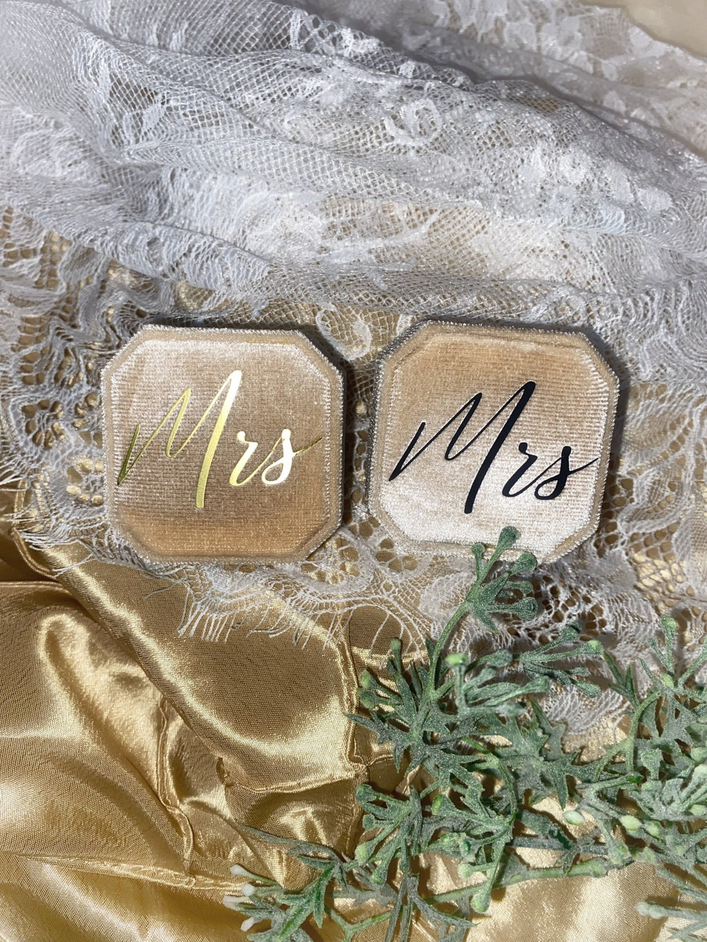 Corduroy Mrs. Ring Box: Bride Gift, Gold/Black Lettering