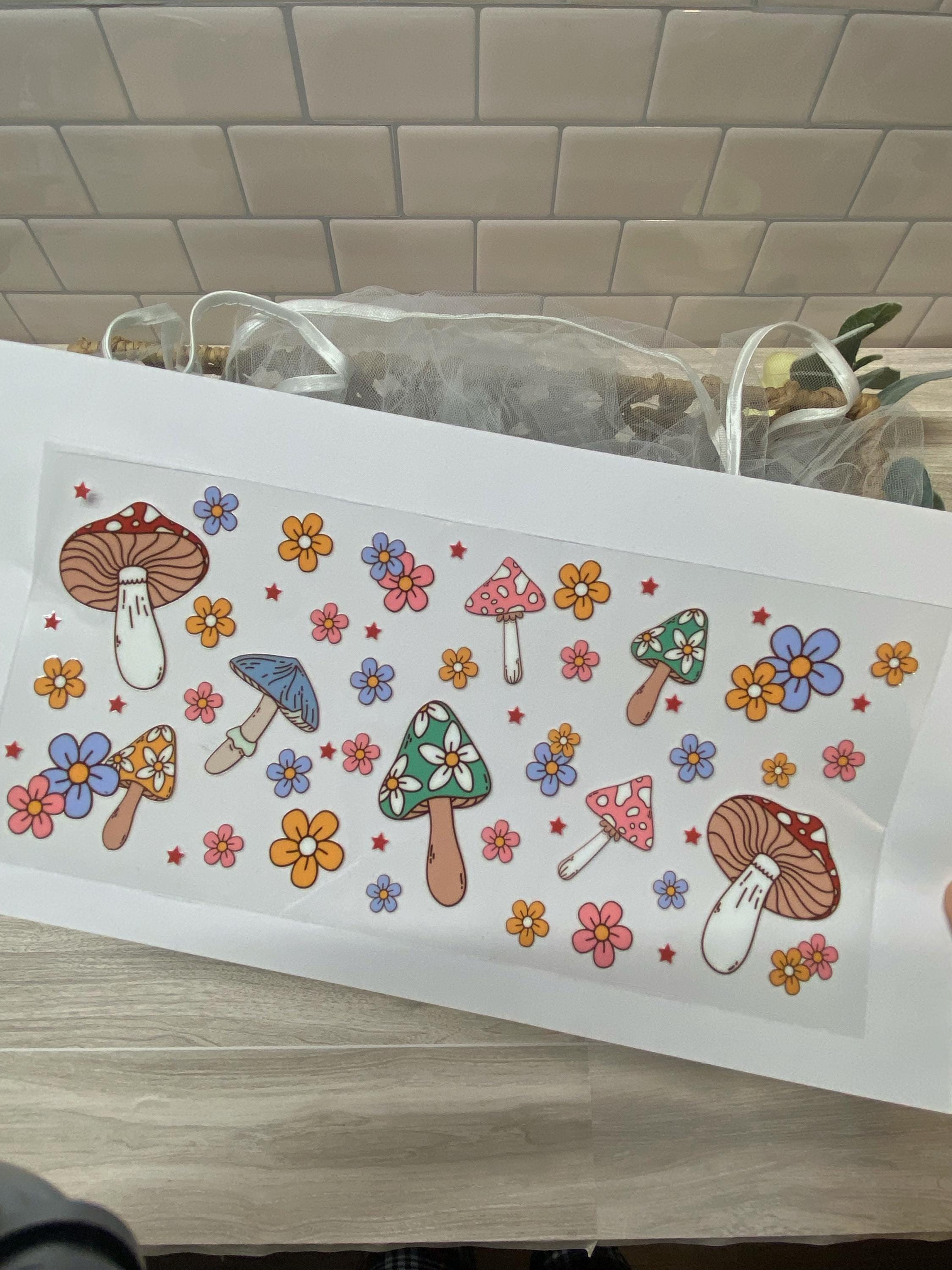 Mushroom & Flower UV DTF Wrap, Woodland Cup Transfer