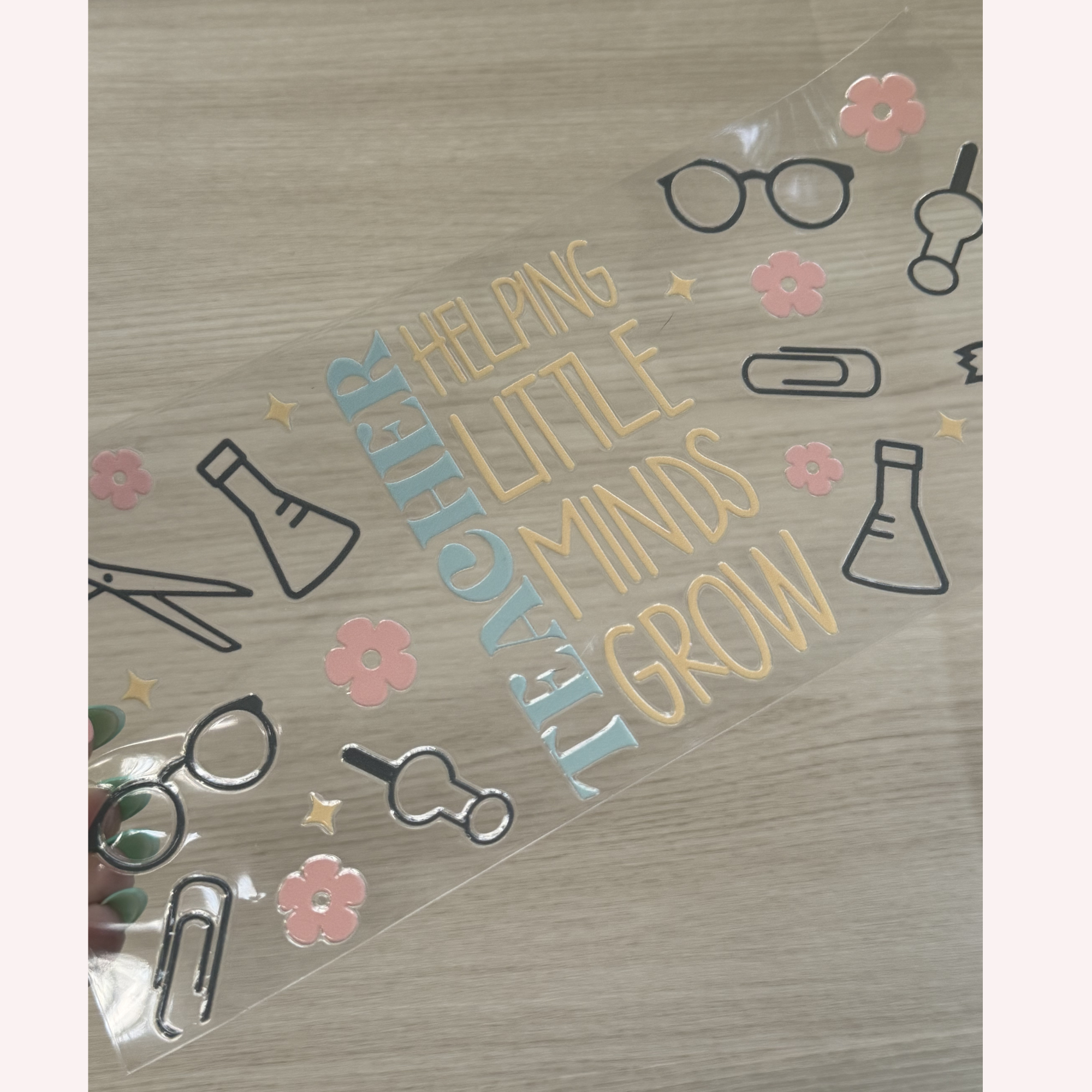 Teachers Helping Little Minds Grow Cup Wrap | Teacher Appreciation Glass Can Wrap | Cute Pastel Teacher Gift | 16oz Libbey Cup UV DTF Wrap