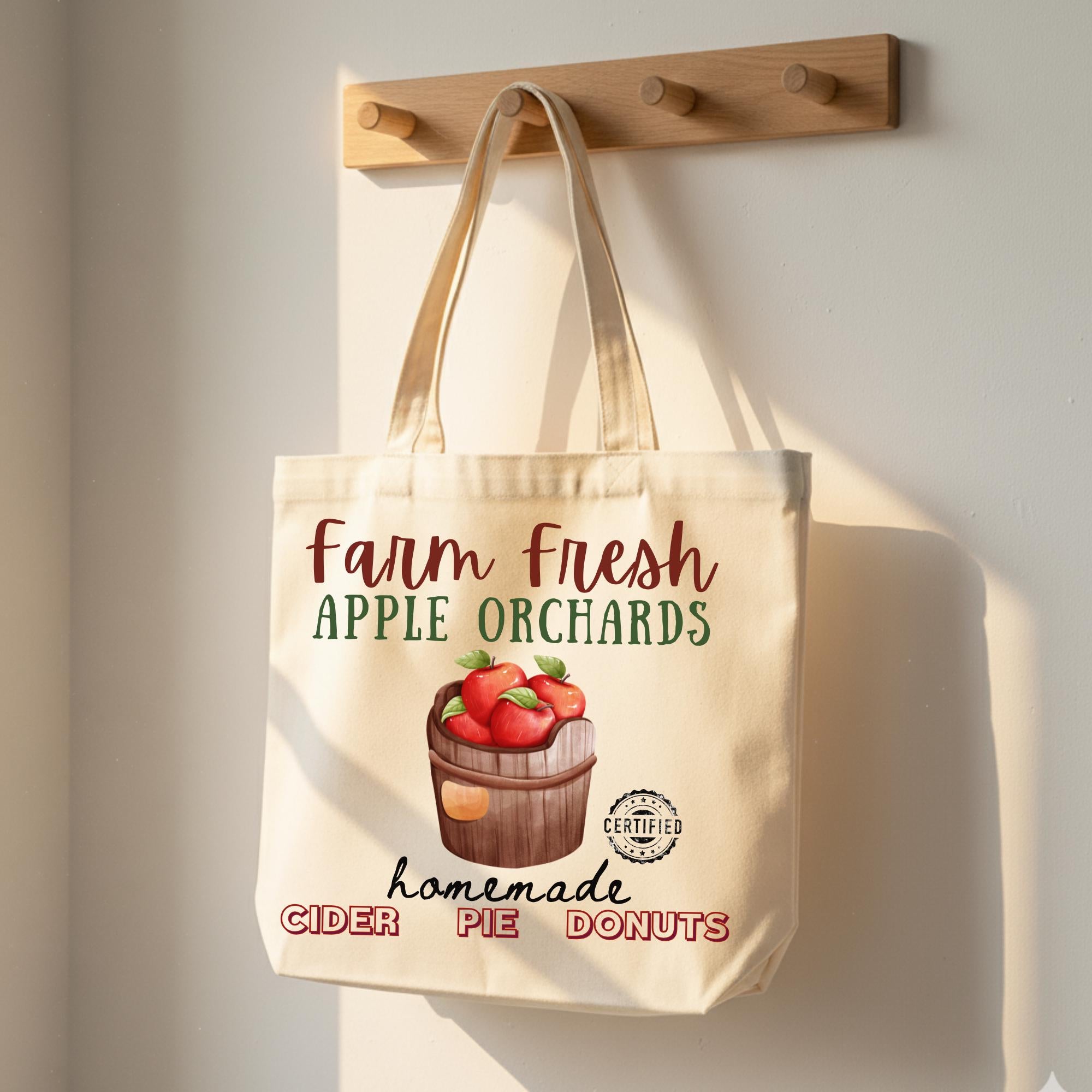 Farm Fresh Apple Orchards Canvas Tote Bag - Reusable Shopping Bag