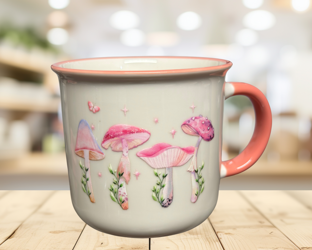 Pink Mushroom 11 oz Ceramic Mug | Cottagecore Mug | Whimsical Mushroom Coffee Cup | Nature Lover Gift | Cute Pink Mug