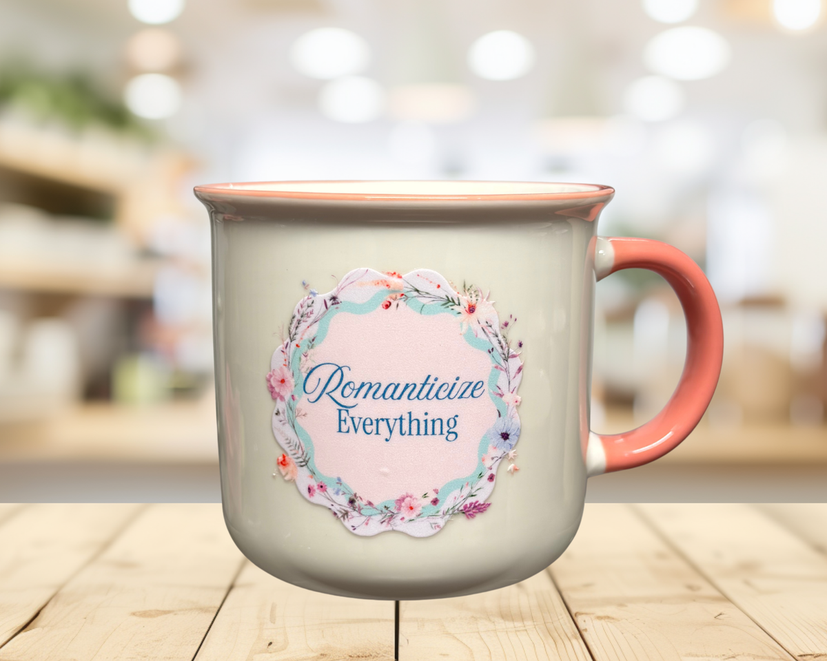 Romanticize Everything 11 oz Ceramic Mug | Floral Coffee Mug | Coquette Mug | Cute Pink Mug | Gift for Her