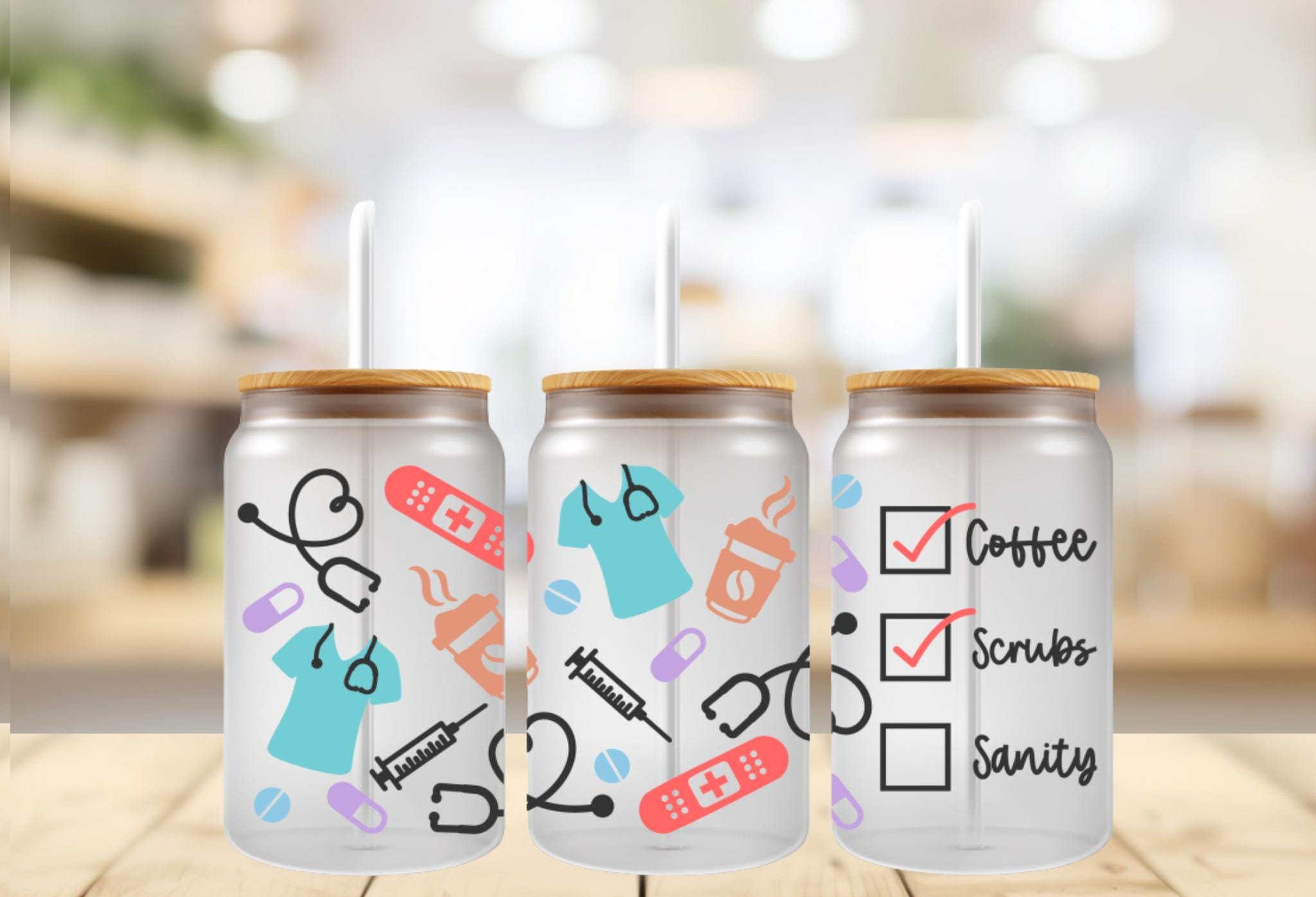 Girly Nurse Tools 16oz Cup Wrap: UV DTF Tumbler Decal