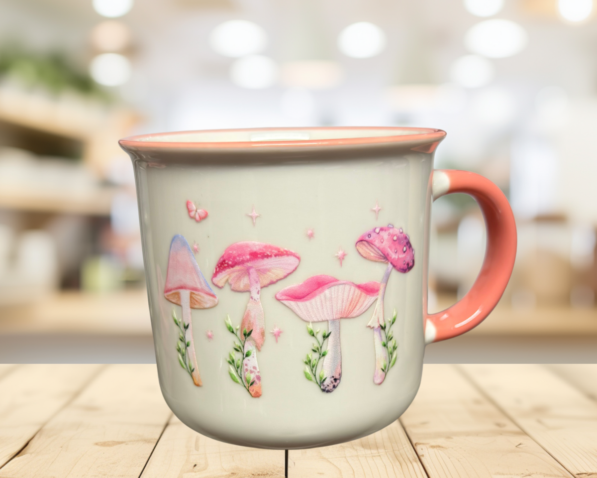 Pink Mushroom 11 oz Ceramic Mug | Cottagecore Mug | Whimsical Mushroom Coffee Cup | Nature Lover Gift | Cute Pink Mug