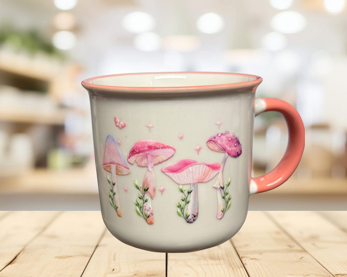 Pink Mushroom 11 oz Ceramic Mug | Cottagecore Mug | Whimsical Mushroom Coffee Cup | Nature Lover Gift | Cute Pink Mug