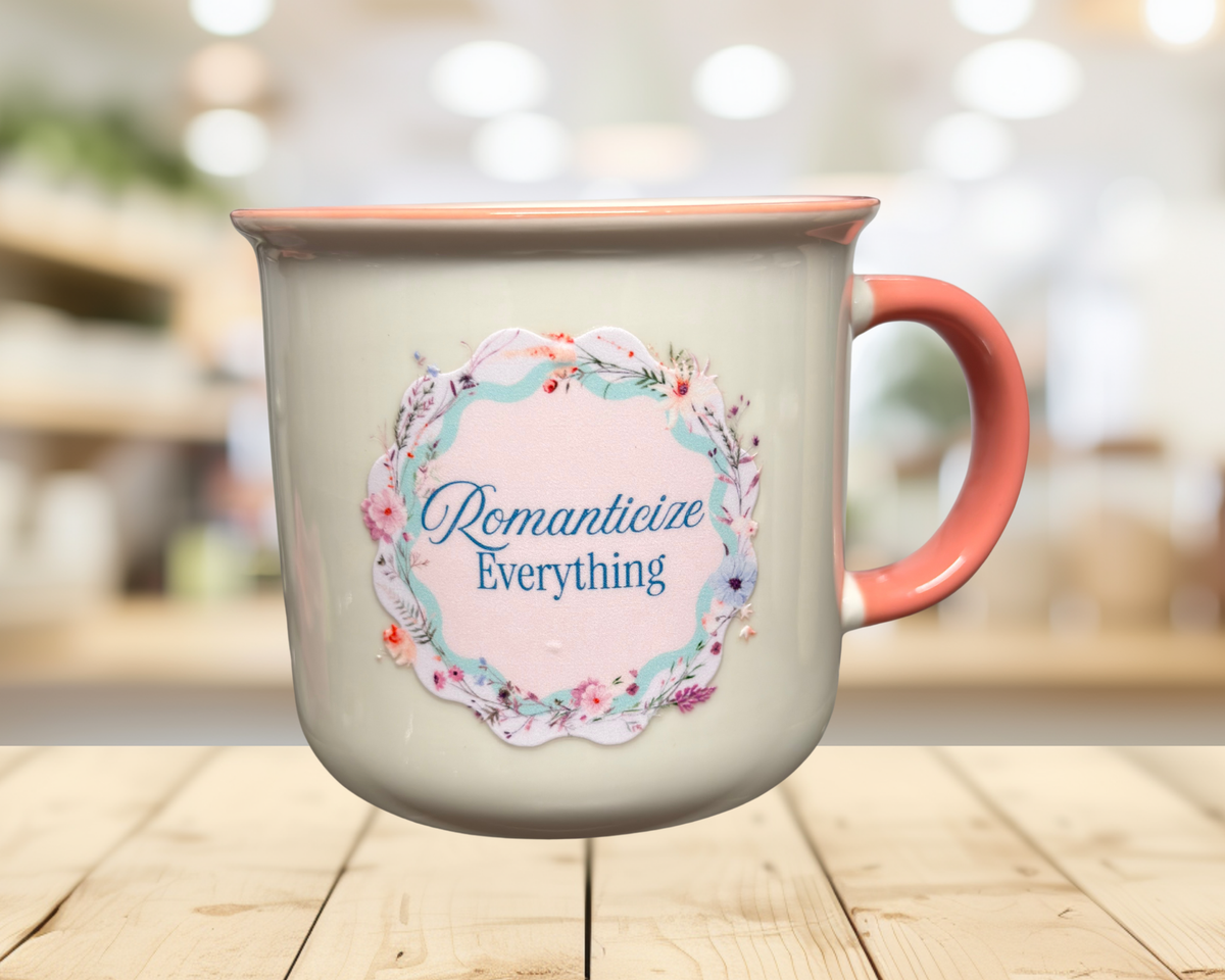 Romanticize Everything 11 oz Ceramic Mug | Floral Coffee Mug | Coquette Mug | Cute Pink Mug | Gift for Her