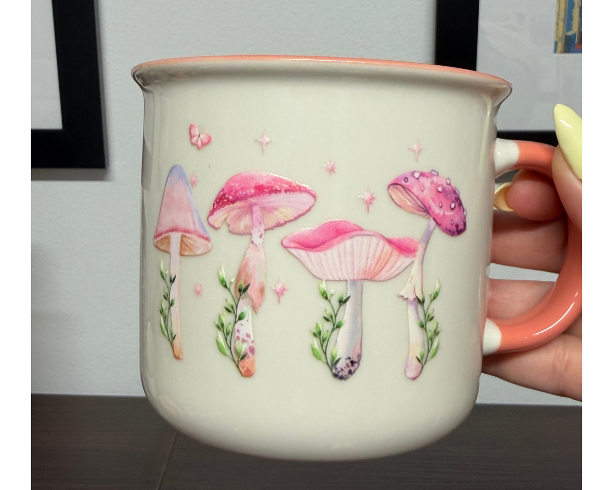 Pink Mushroom 11 oz Ceramic Mug | Cottagecore Mug | Whimsical Mushroom Coffee Cup | Nature Lover Gift | Cute Pink Mug