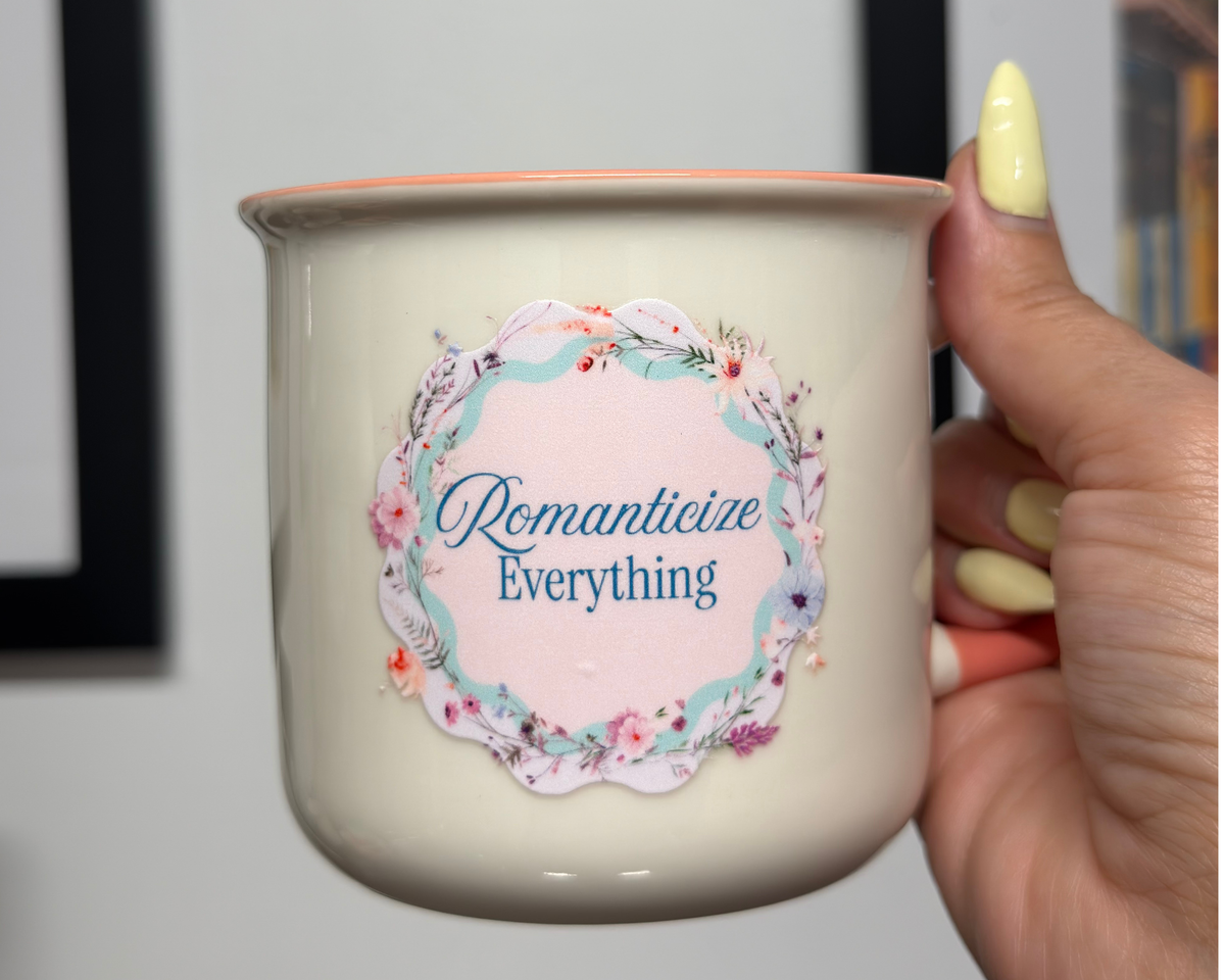 Romanticize Everything 11 oz Ceramic Mug | Floral Coffee Mug | Coquette Mug | Cute Pink Mug | Gift for Her