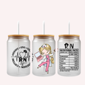 Registered Nurse Nutritional Value Cup Wrap | RN Funny Gift | 16 oz Libbey Glass Wrap | Nurse Life Design