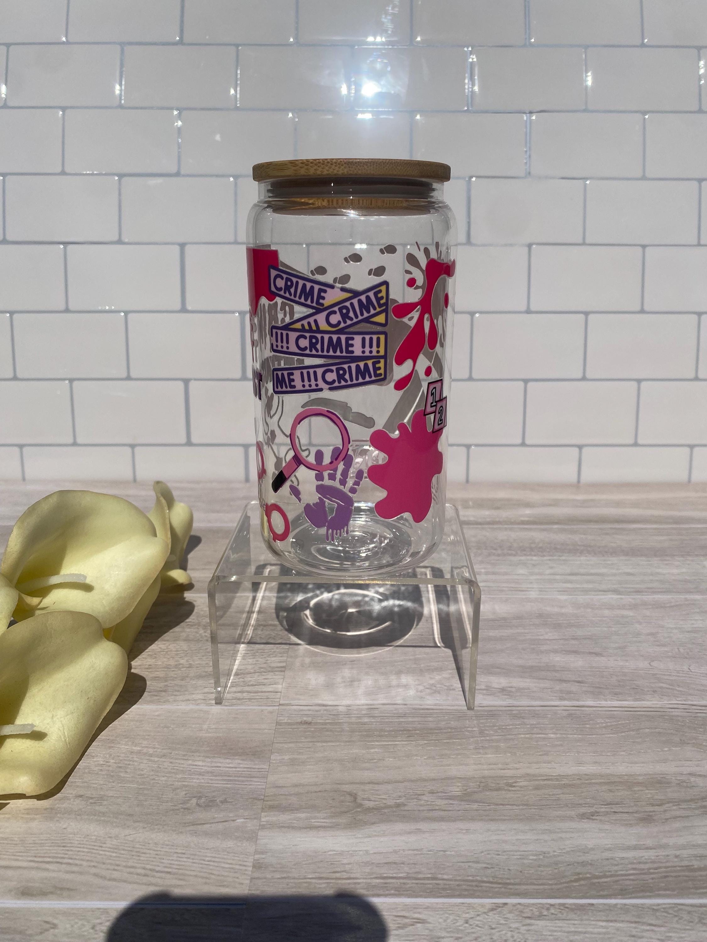 Crime Enthusiast Glass Can Tumbler: Pink & Purple True Crime Gift