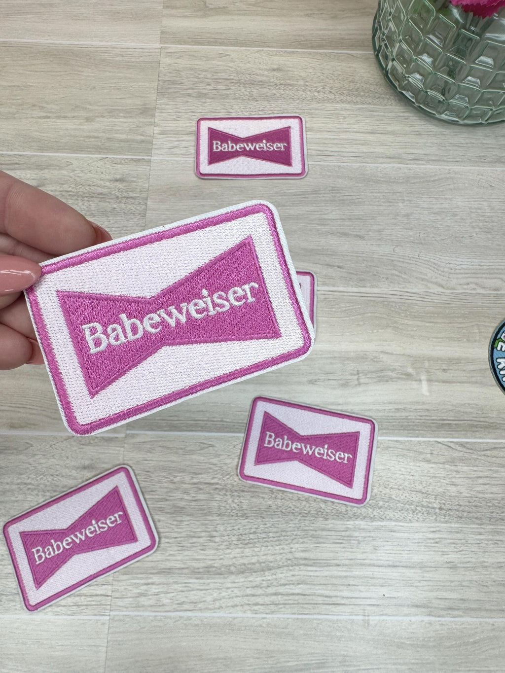 Babe Embroidered Iron On Patch: Funny Girly Drink Design