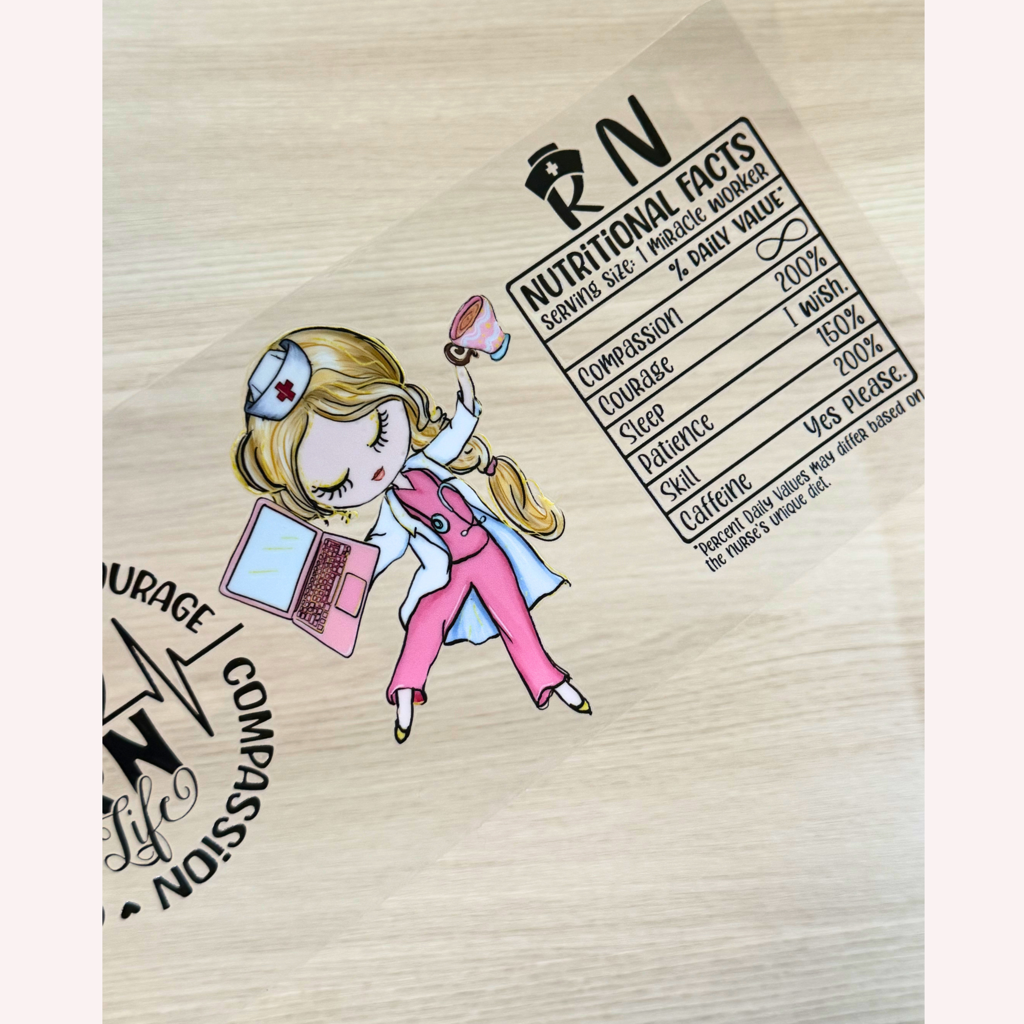 Registered Nurse Nutritional Value Cup Wrap | RN Funny Gift | 16 oz Libbey Glass Wrap | Nurse Life Design