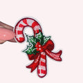 Embroidered Candy Cane Iron On Patch - Holiday Festive Accessory