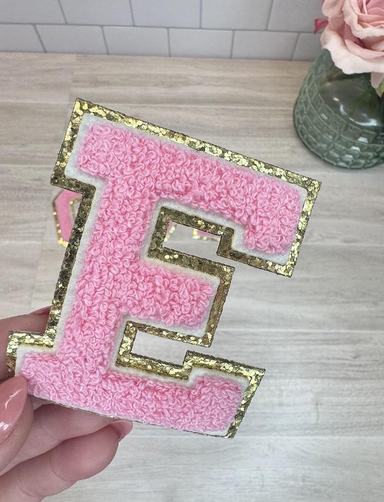 Chenille Letter Patch with Glitter Border: Iron-On Applique (3.1 inch)