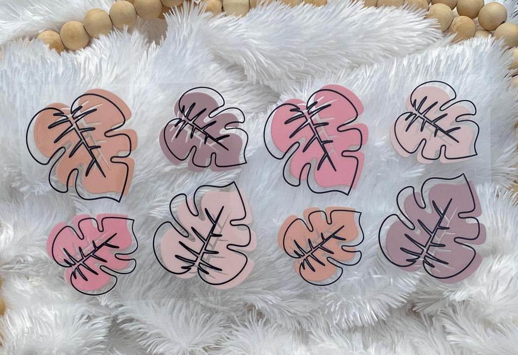 Colorful Pink Monstera UV DTF 16 oz wrap