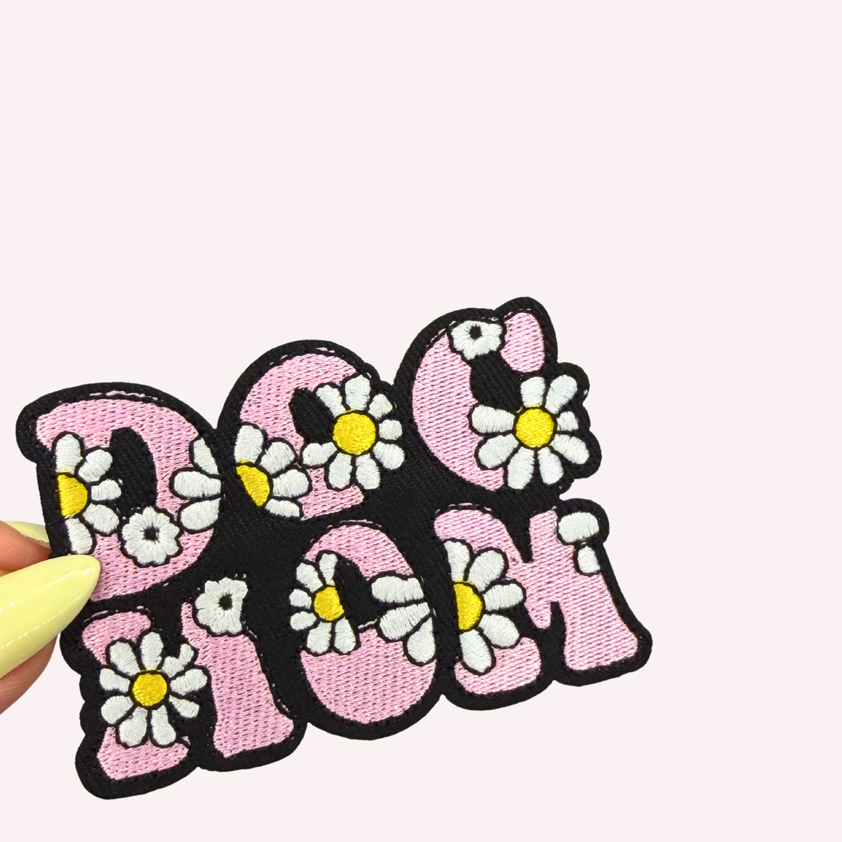 Dog Mom Embroidered Iron-On Patch – Pink Floral Dog Mom Patch, Daisy Pet Lover Patch, Cute Dog Mama Gift