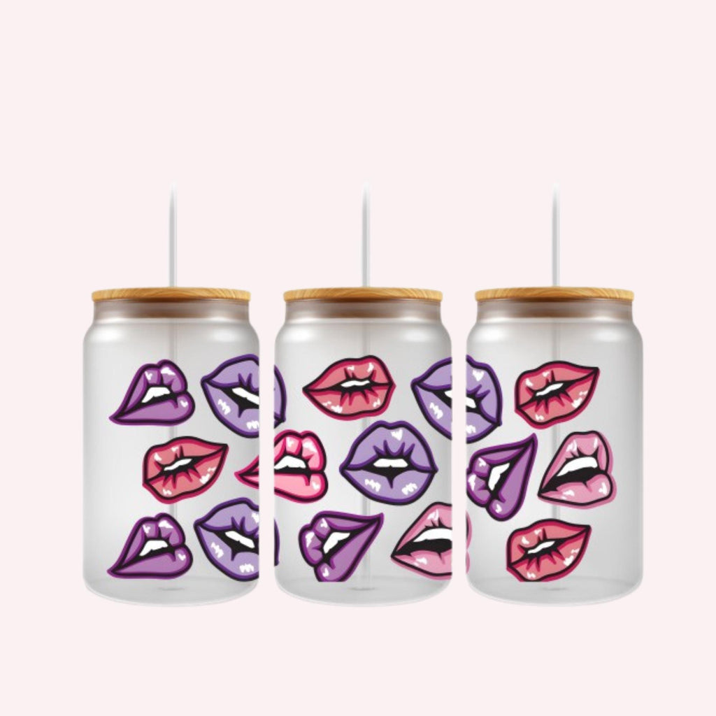 Pink & Purple Lips UV DTF Wrap Colorful 16oz Tumbler Design