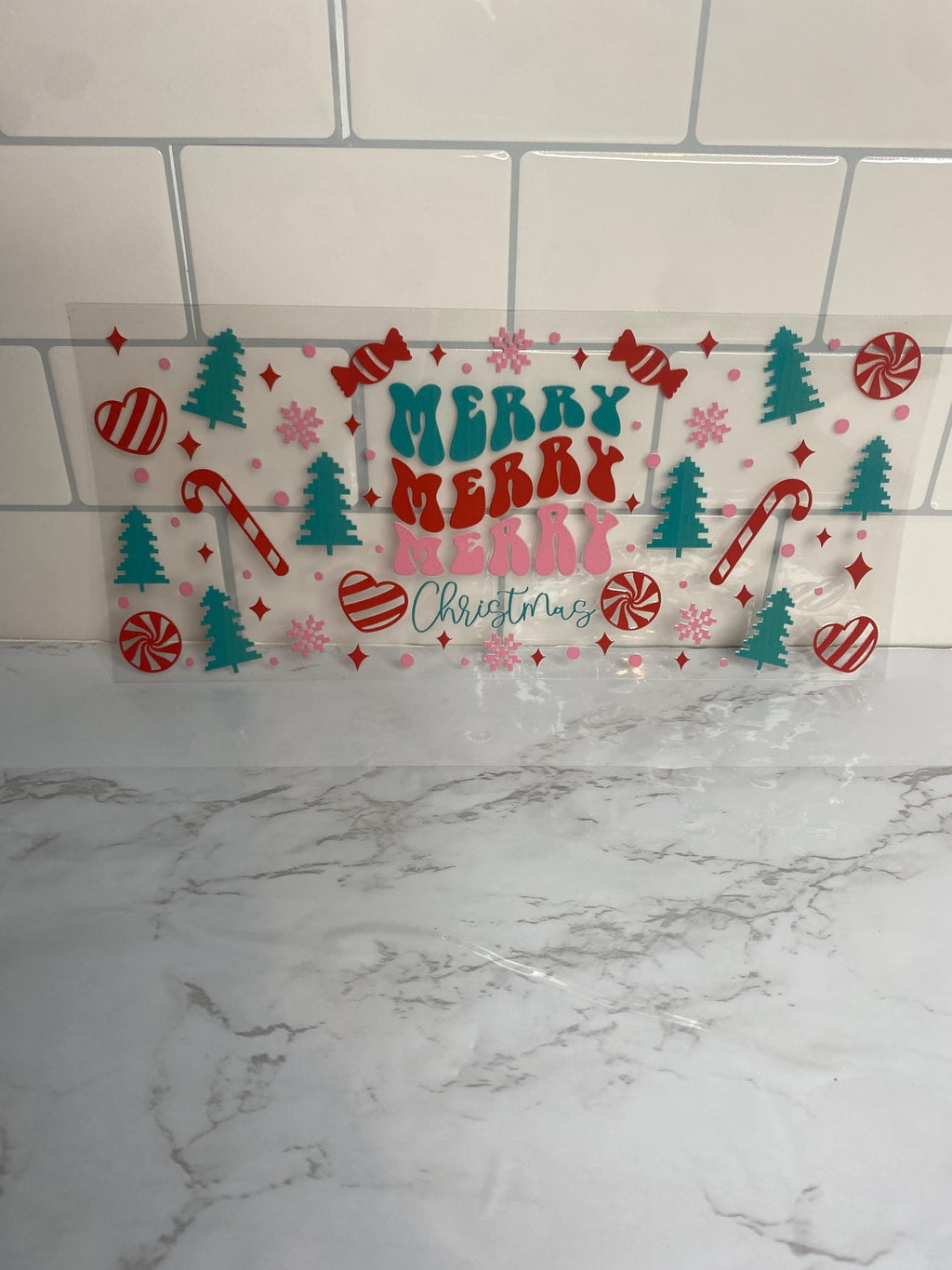 Merry Christmas UV DTF Wrap: 16oz Tumbler Design