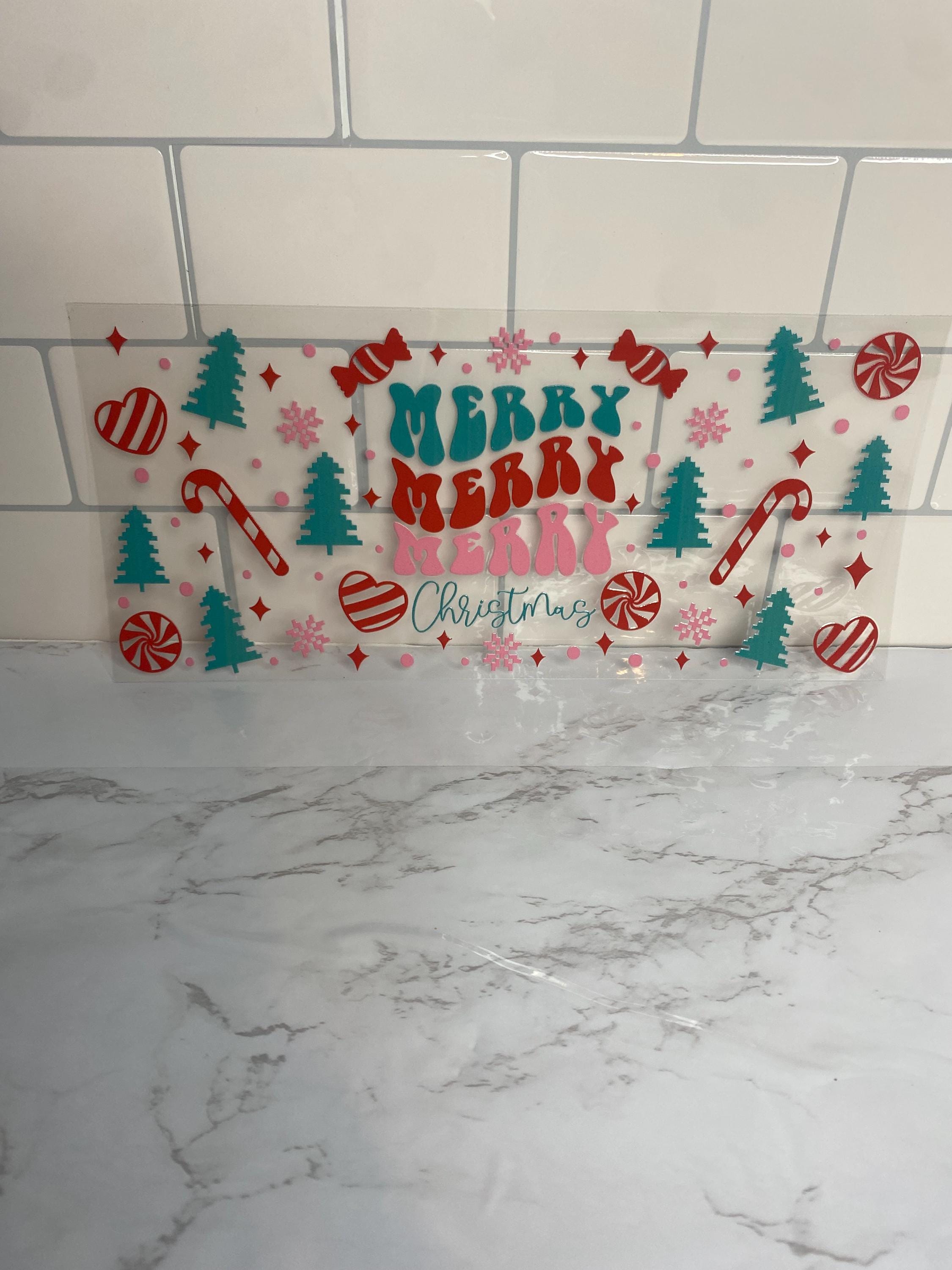 Merry Christmas UV DTF Wrap: 16oz Tumbler Design