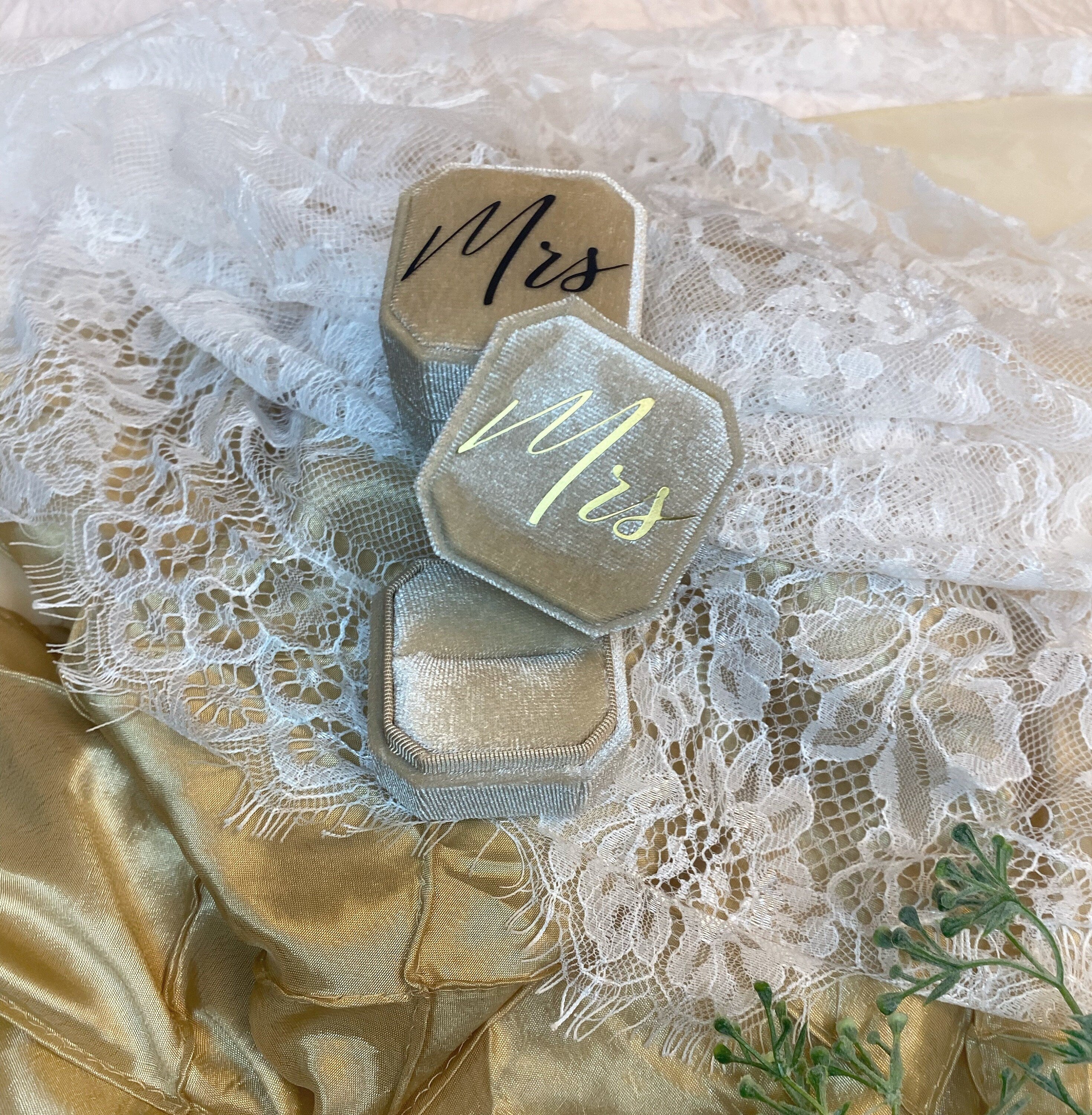 Corduroy Mrs. Ring Box: Bride Gift, Gold/Black Lettering