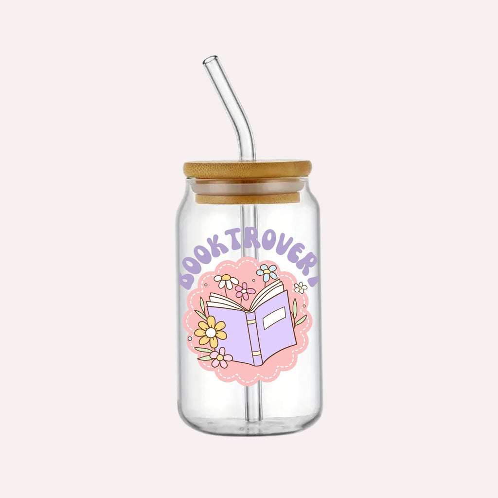 Booktrovert Glass Cup Decal: Purple Floral Book Sticker, 4x4" UV DTF Transfer
